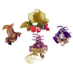 COMPLEX BIZ colourful grimoire crystal beads intricate acrylic hair clips X4