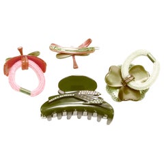 CHIC & MODE Alexandre Zouari pink green dragonfly flower hair clamp clip tie X4
