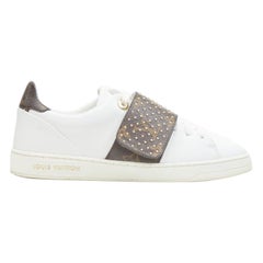 LOUIS VUITTON Front Row brown LV monogram gold stud white leather sneaker EU36
