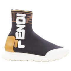 FENDI FILA Mania white logo lettering Zucca FF sock knit high top sneaker EU36
