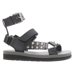 PRADA black silver punk stud embellished sports strap gladiator sandals EU36