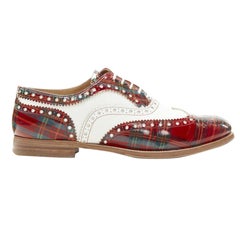 CHURCH'S Burwood red tartan patent white perforated leather brogue EU36.5