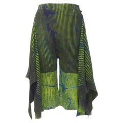 ISSEY MIYAKE green blue abstract print wrap draped culotte shorts S