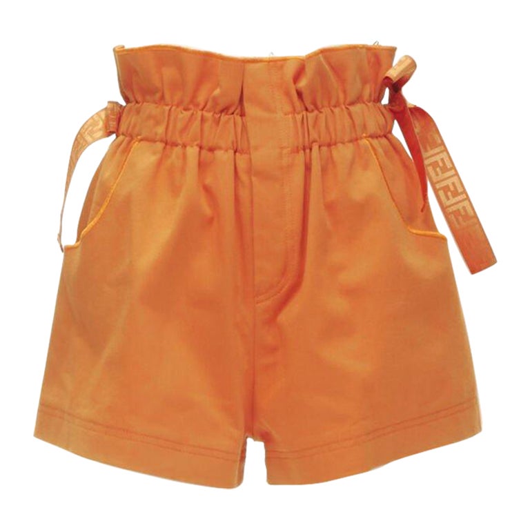 FENDI orange Forever FF monogram drawstring paperbag high waist bloomer shorts S
