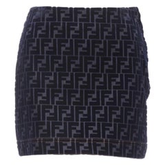 FENDI FF Zucca monogram velvet flocking mini denim skirt S