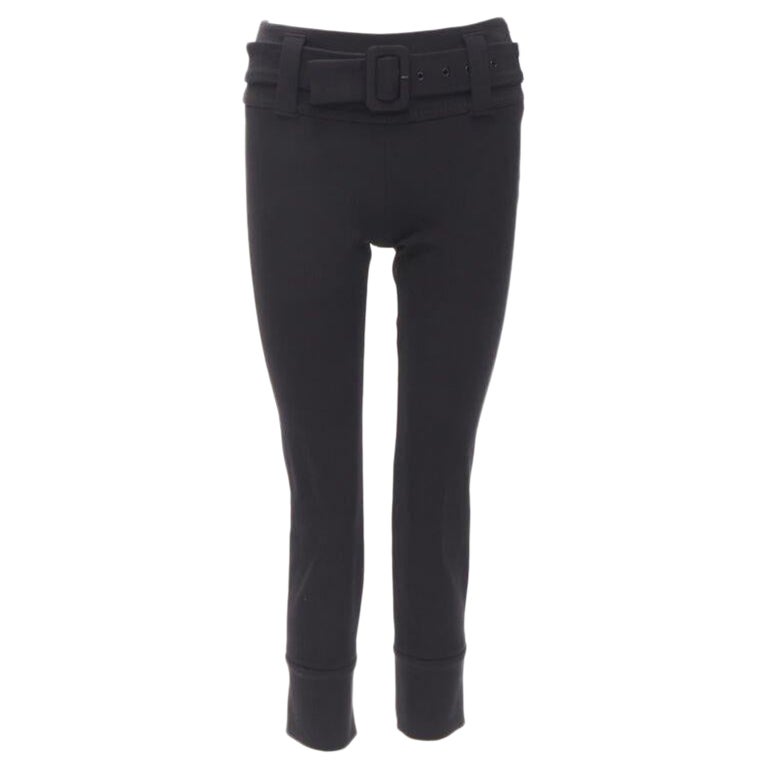 PRADA black wool buckle belt tapered cropped pants XS