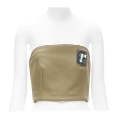 PRADA 2018 Brown Sports Logo rubber badge wool strapless bustier bustier S