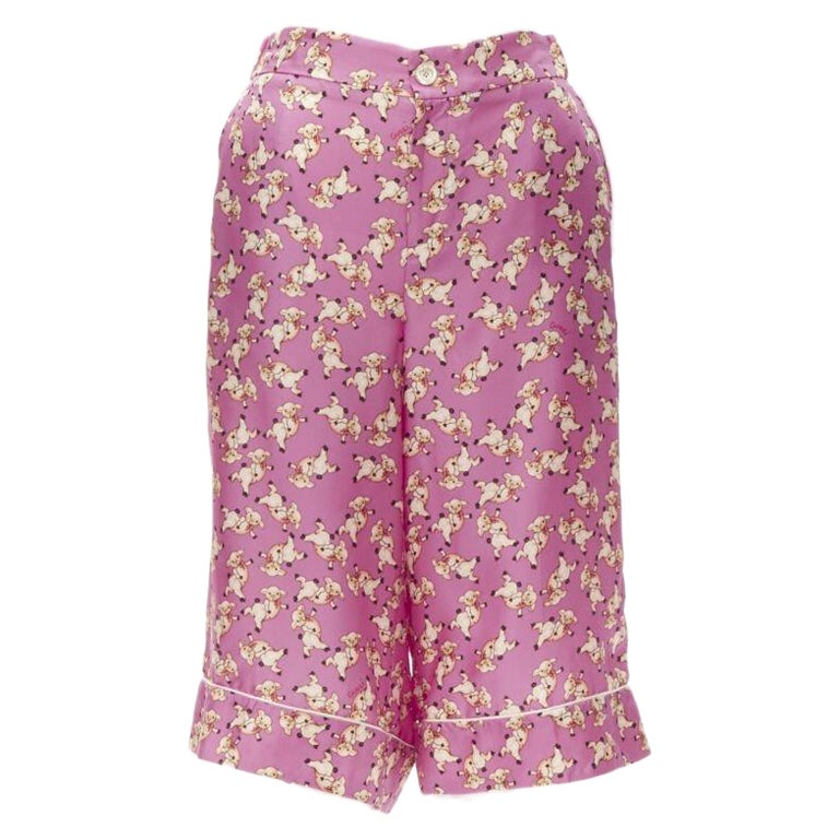 GUCCI CNY 2019 100% silk pink piggy print cropped pajama shorts IT36 XS rare For Sale