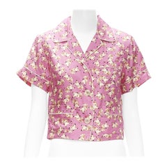 GUCCI CNY 2019 100% silk pink piggy print cropped pajama shirt IT36 XS rare