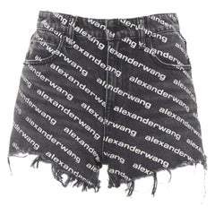 ALEXANDER WANG Bite High Rise black logo print cut off denim shorts 24"