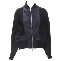 SACAI 2018 black wool knit nylon insert deconstructed bomber jacket JP1 S