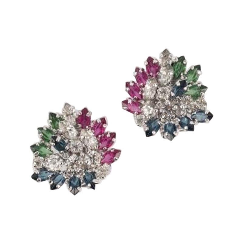 Pendientes de clip de metal plateado Dior en venta