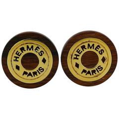 Hermes Vintage Wood and Gold Plated Clip-On Earrings 3