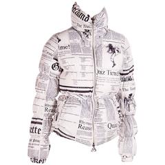 John Galliano Iconic Newspaper Print Puffer Jacket