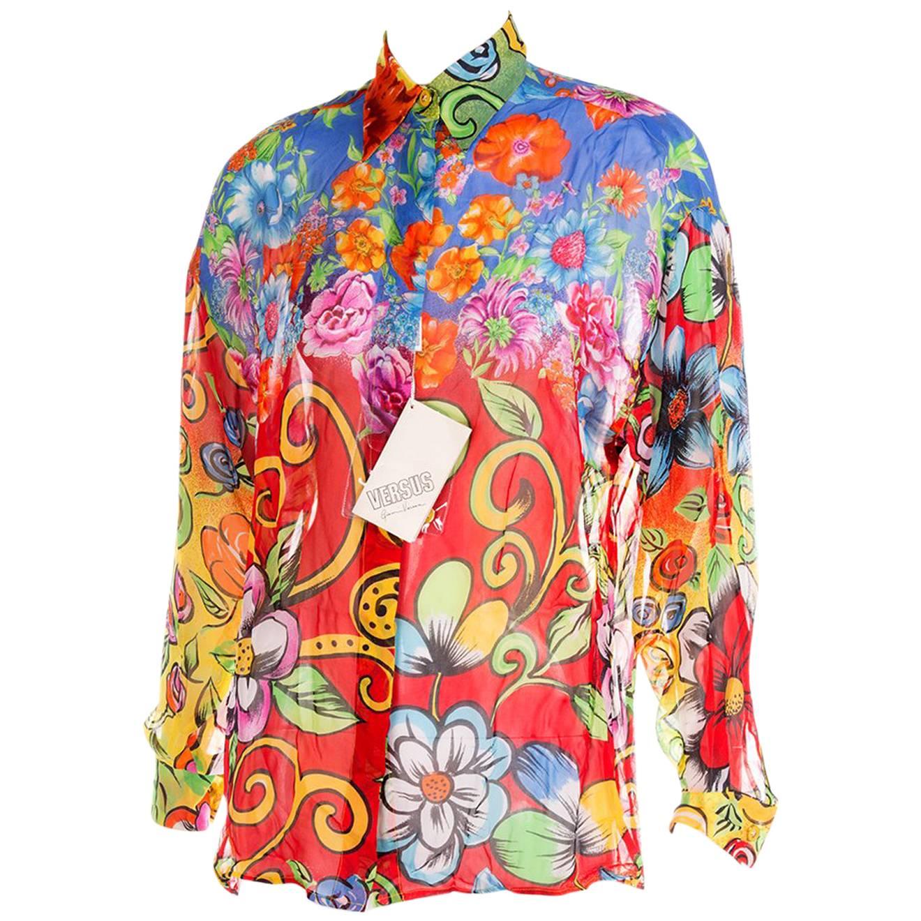 Versus Gianni Versace 90s Tropical Floral Print Shirt 