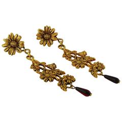 Kenzo Vintage Gold Toned Floral Dangling Earrings