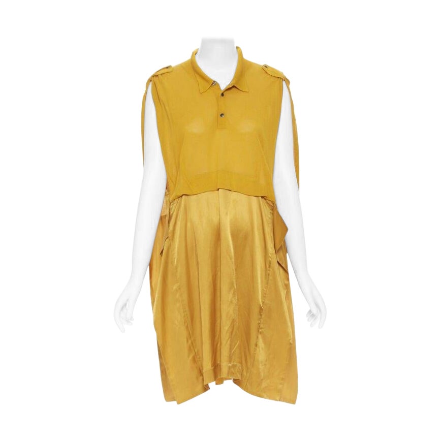 TOGA ARCHIVES mustard yellow knit polo draped skirt boxy casual dress JP1 M For Sale