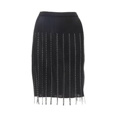 PLEATS PLEASE ISSEY MIYAKE black plisse pleated white fringe trim skirt JP3 L