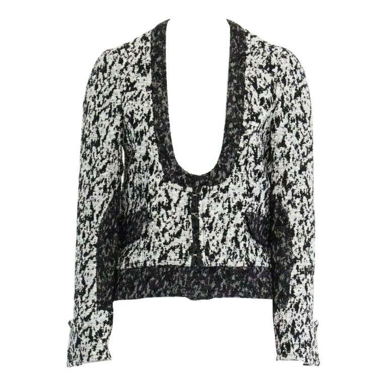 runway PROENZA SCHOULER 2011 white black boucle hook eye cropped jacket US4 S For Sale
