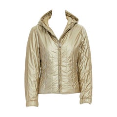 PRADA metallic gold nylon polyester padded hooded fitted winter jacket IT38 XS