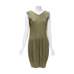 ISSEY MIYAKE PLEATS PLEASE gold V neck bubble skirt pleated plisse dress JP4 XL