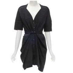 BALENCIAGA 2009 plunge neckline button front gathered pleat short dress FR36 S