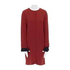 VVB VICTORIA BECKHAM Rotes langärmeliges Kleid aus Crêpe mit marineblauen Falten UK10 M