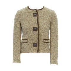 ISABEL MARANT Kios Chaqueta de lana virgen marrón con ribete de ante FR36