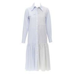 TIBI blue grey striped cotton asymmetric pockets flutter skirt shirt dress XS