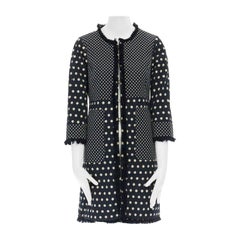TORY BURCH cappotto blu navy bianco a pois jacquard sfrangiati US2 S