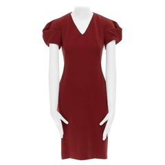 ALEXANDER MCQUEEN 100% wool crepe V-neck pleated sleeves cocktail dress IT38 XS