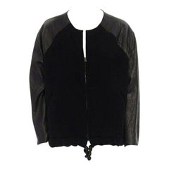 runway ISABEL MARANT Jeams leather sleeve wool zip up baseball bomber jacket S