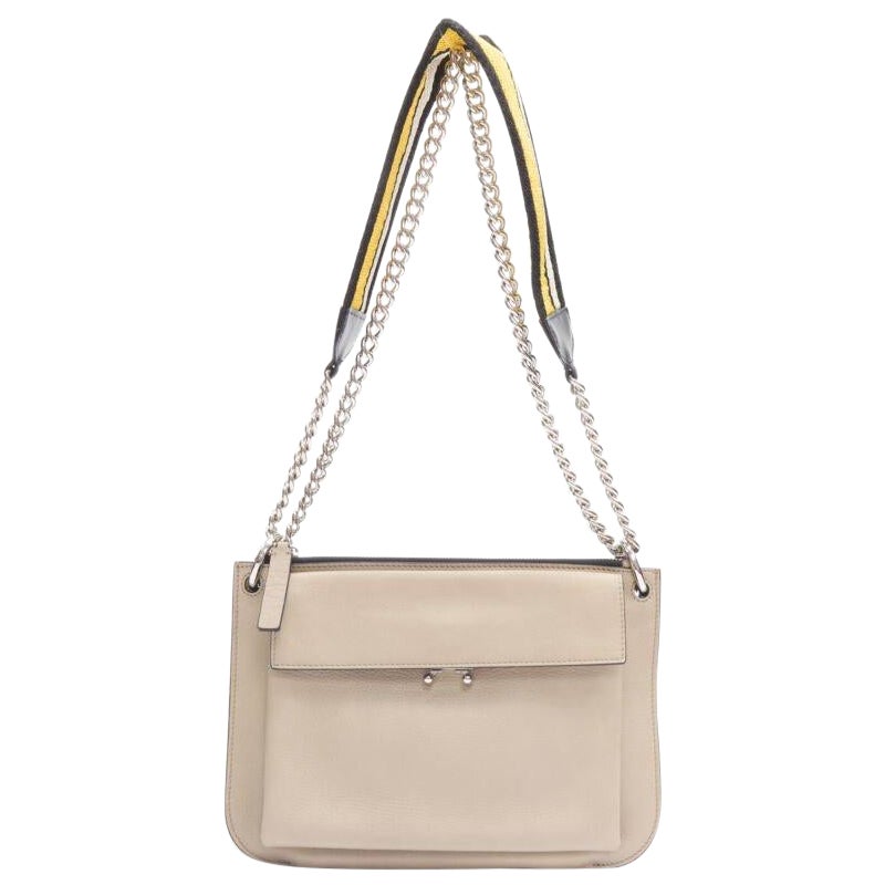 MARNI stone grey silver lock dual zip pouch chain sport strap crossbody bag For Sale