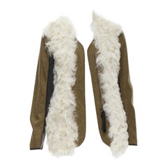 MARNI 2011 Cremefarbener Wintermantel mit Lammfell und braunen Wollärmeln IT38 XS