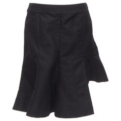 MARNI black cotton linen asymmetric step hem pleated flared skirt IT42 S