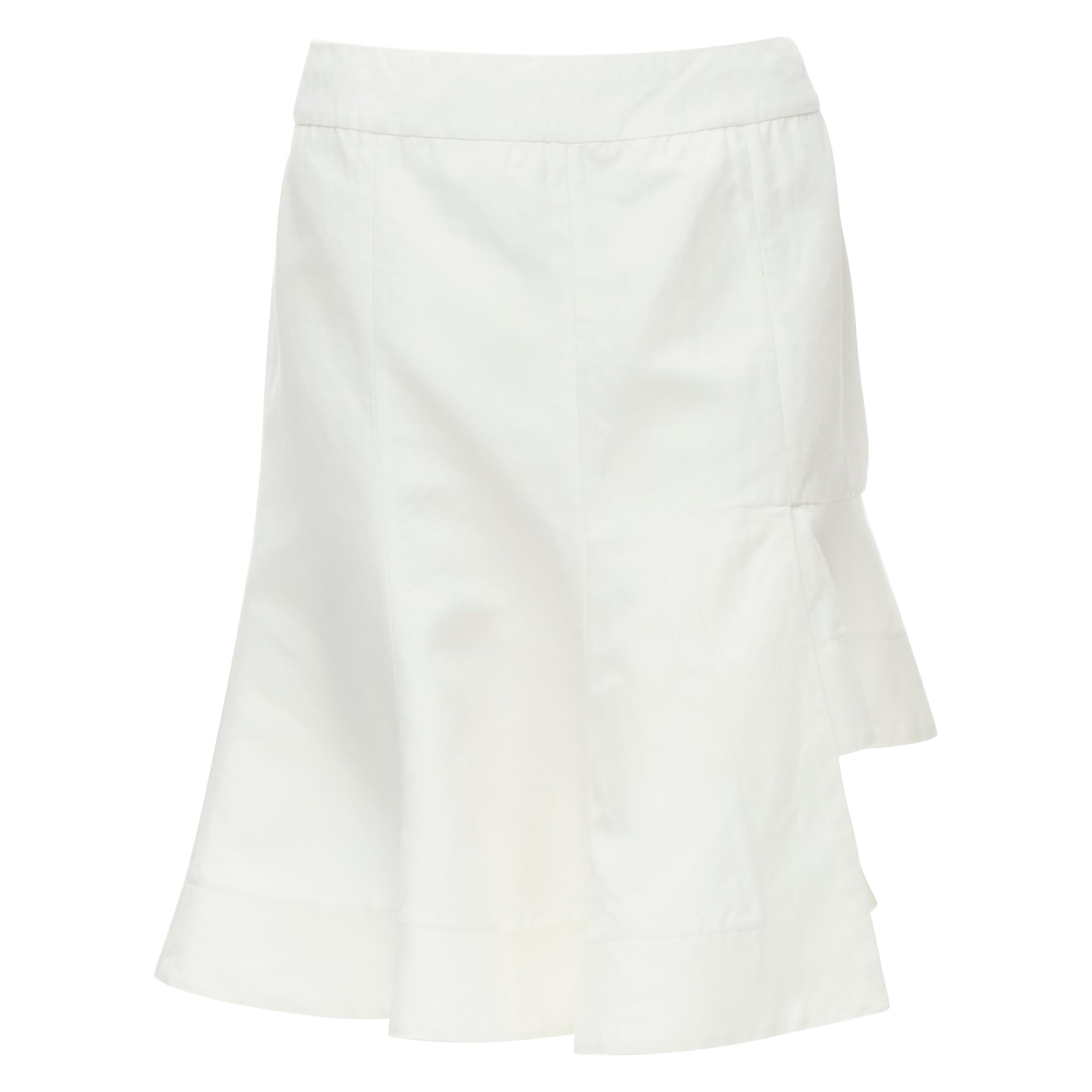 MARNI white cotton linen asymmetric step hem pleated flared skirt IT42 S For Sale