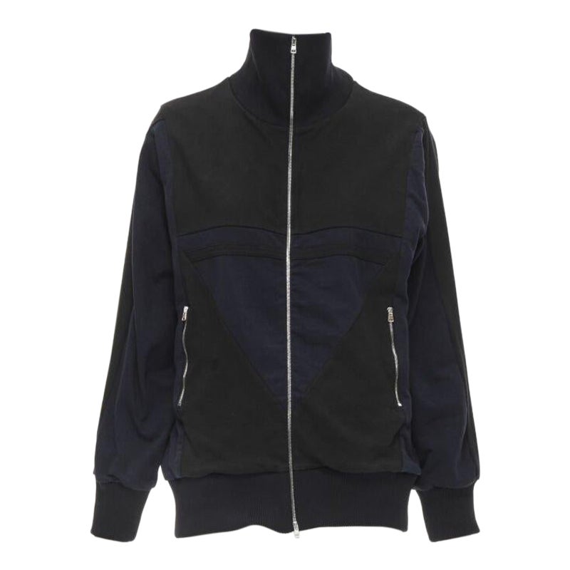 MARNI giacca da ginnastica patchwork nero navy bianco geometrico IT42 M