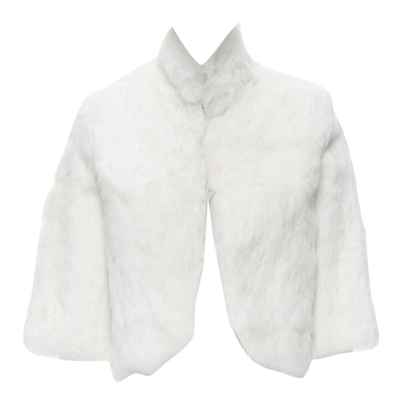 MATTHEW WILLIAMSON white natural fur 3/4 sleeve cropped jacket UK8 S For Sale