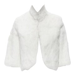 MATTHEW WILLIAMSON white natural fur 3/4 sleeve cropped jacket UK8 S