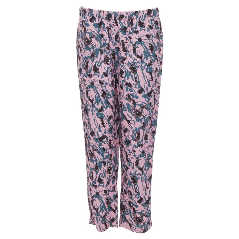 MARNI 100% viscose rose bleu imprimé abstrait pantalon droit IT42 S