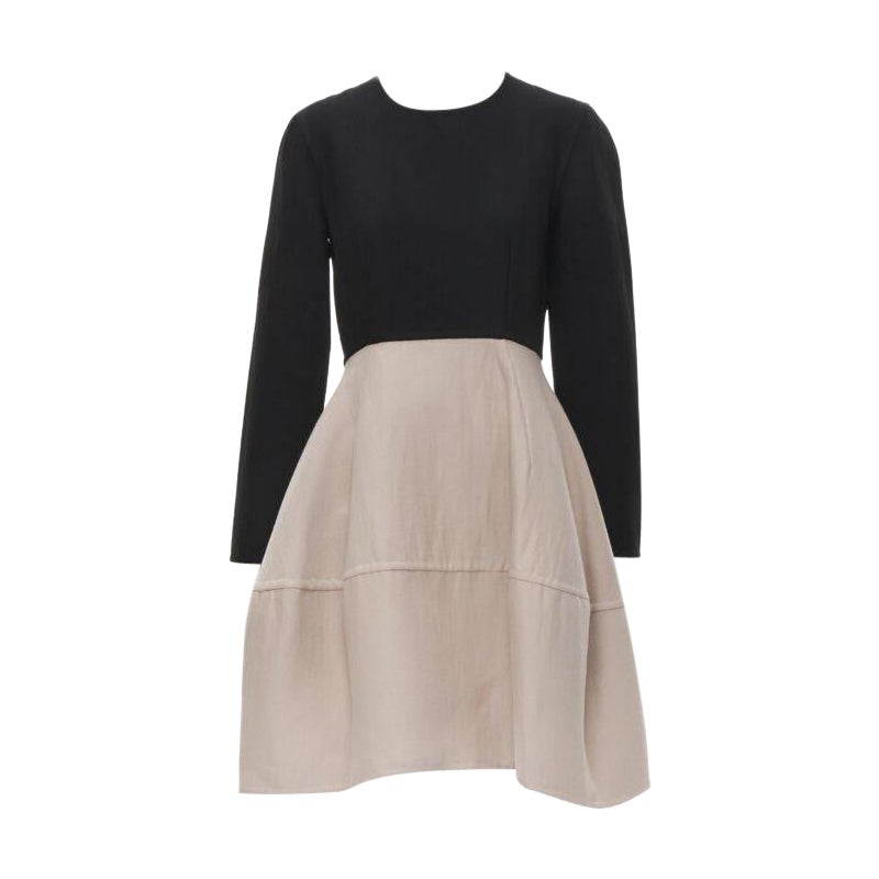 MARNI black nude wool crepe long sleeve bubble skirt fit flared dress IT38 XS For Sale