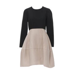MARNI black nude wool crepe long sleeve bubble skirt fit flared dress IT38 XS