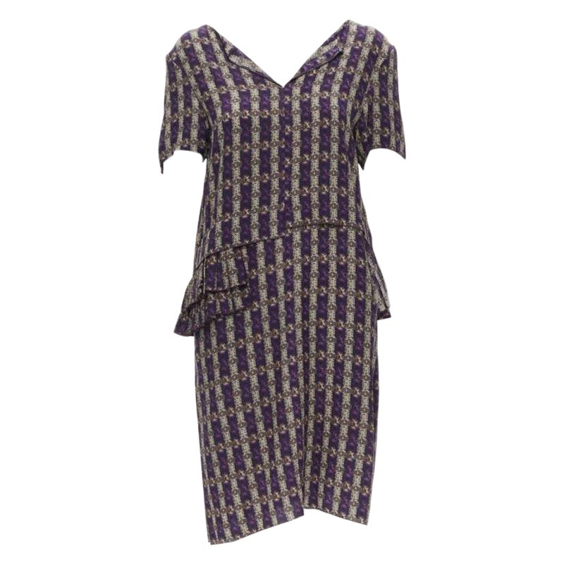 MARNI purple jewel print tier ruffle waist sheath dress IT38 XS For Sale