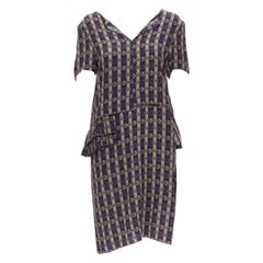 MARNI lila Etuikleid mit Juwelenmuster und Rüschen an der Taille IT38 XS