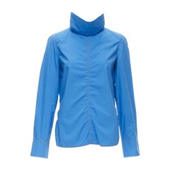 MARNI camisa azul de algodón sobrecosido cuello de embudo manga larga dobladillo curvo IT38 XS