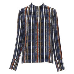 MARNI camicetta senza collo in seta stampata a righe blu navy IT40 S