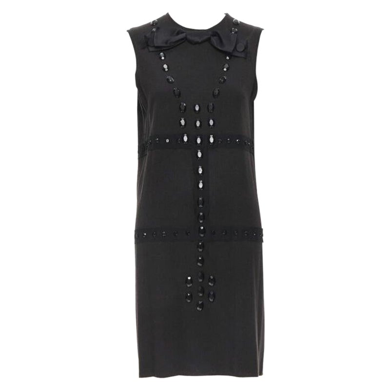 LANVIN 2004 Alber Elbaz, tubino in lana marrone e nero impreziosito da gioielli FR38 S in vendita