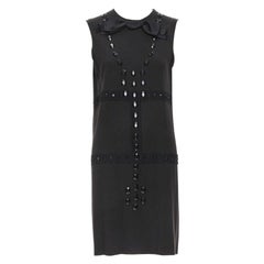 LANVIN 2004 Alber Elbaz brown wool black jewel embellished sheath dress FR38 S