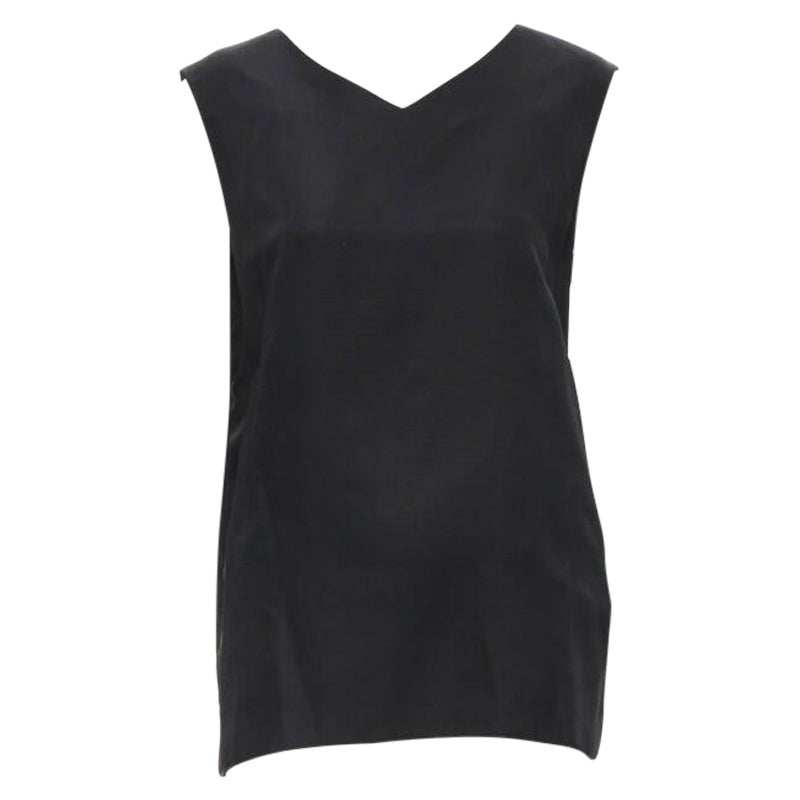 MARNI black V-neck heavy acetate panelled back hem sleeveless boxy top IT38 XS For Sale