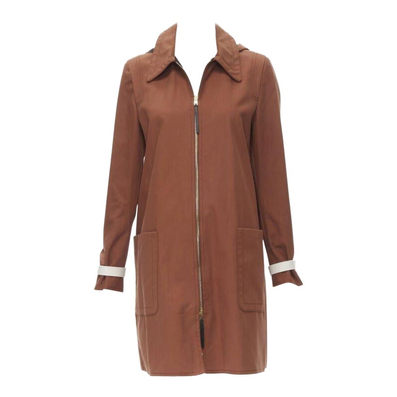 MARNI brick red cotton strapped cuff zip front hooded overcoat IT40 S